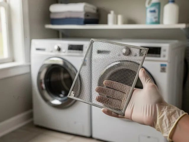 Westerville Dryer Vent Cleaning specialist performing detailed lint trap cleaning service in Westerville