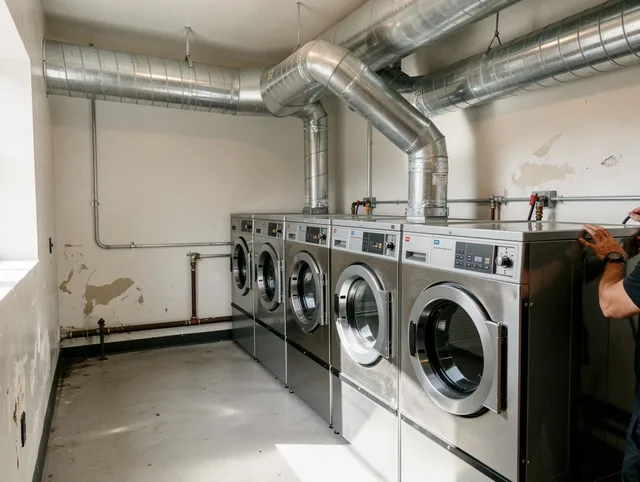 Westerville Dryer Vent Cleaning team performing large-scale commercial dryer vent cleaning in Westerville