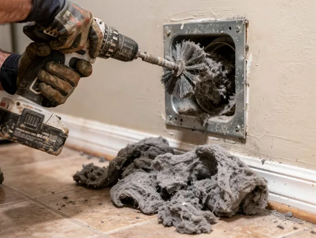 Certified Westerville Dryer Vent Cleaning technician performing dryer vent cleaning in Westerville