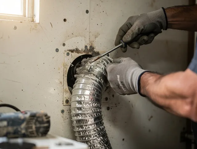 Westerville Dryer Vent Cleaning technician performing precise dryer vent hose installation in Westerville