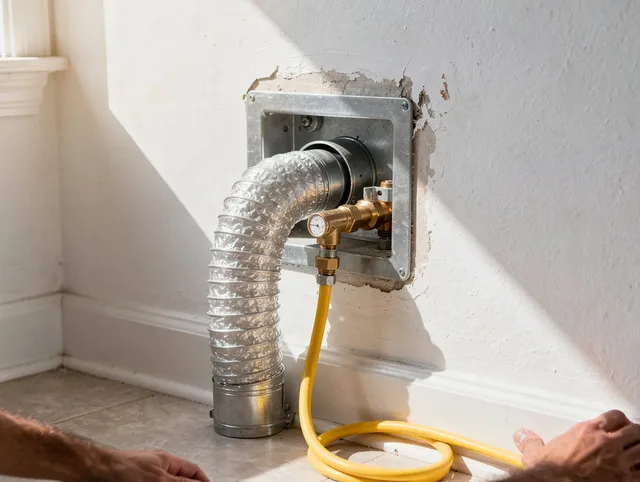 Westerville Dryer Vent Cleaning certified technician performing specialized gas dryer vent cleaning in Westerville